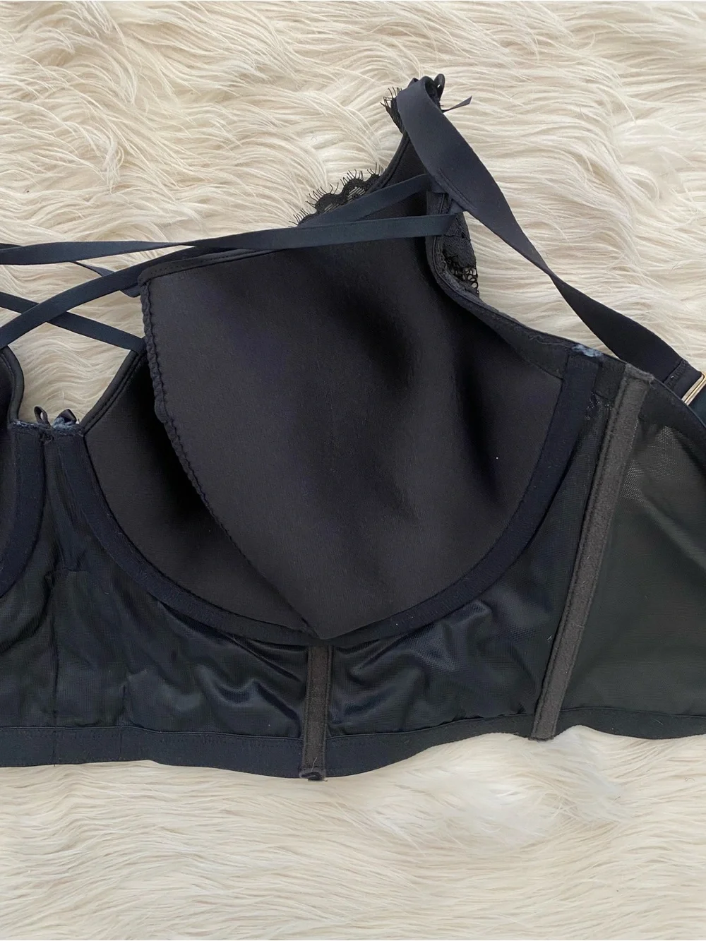 Cacique Lane Bryant Black Lace Lightly Lined French Balconette Bra Lingerie 50DD